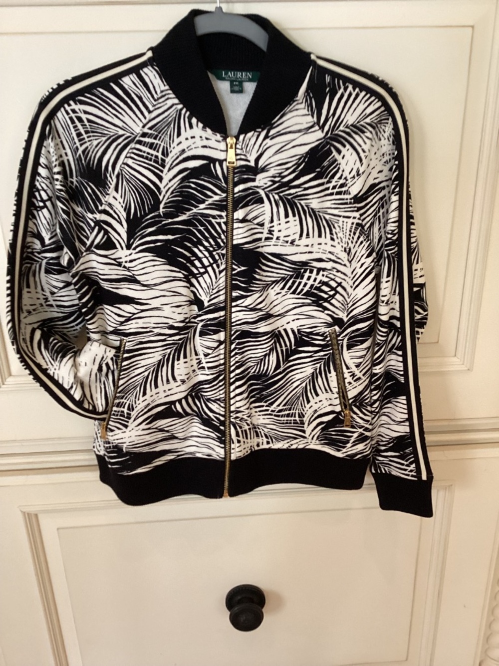 RALPH LAUREN - BLACK & CREAM ZIP UP COTTON JACKET - SIZE P/M - Picture 8 of 9